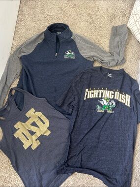 Notre Dame size medium bundle navy and gold tank, t-shirt and sweatshirt